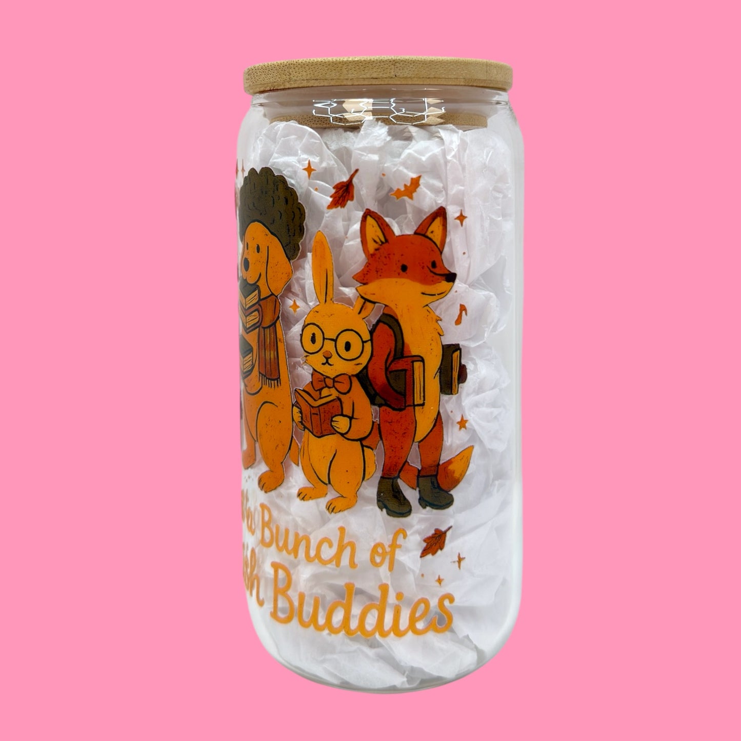 🧡Just a Bunch of Bookish Buddies 16oz Glass Cup 📚