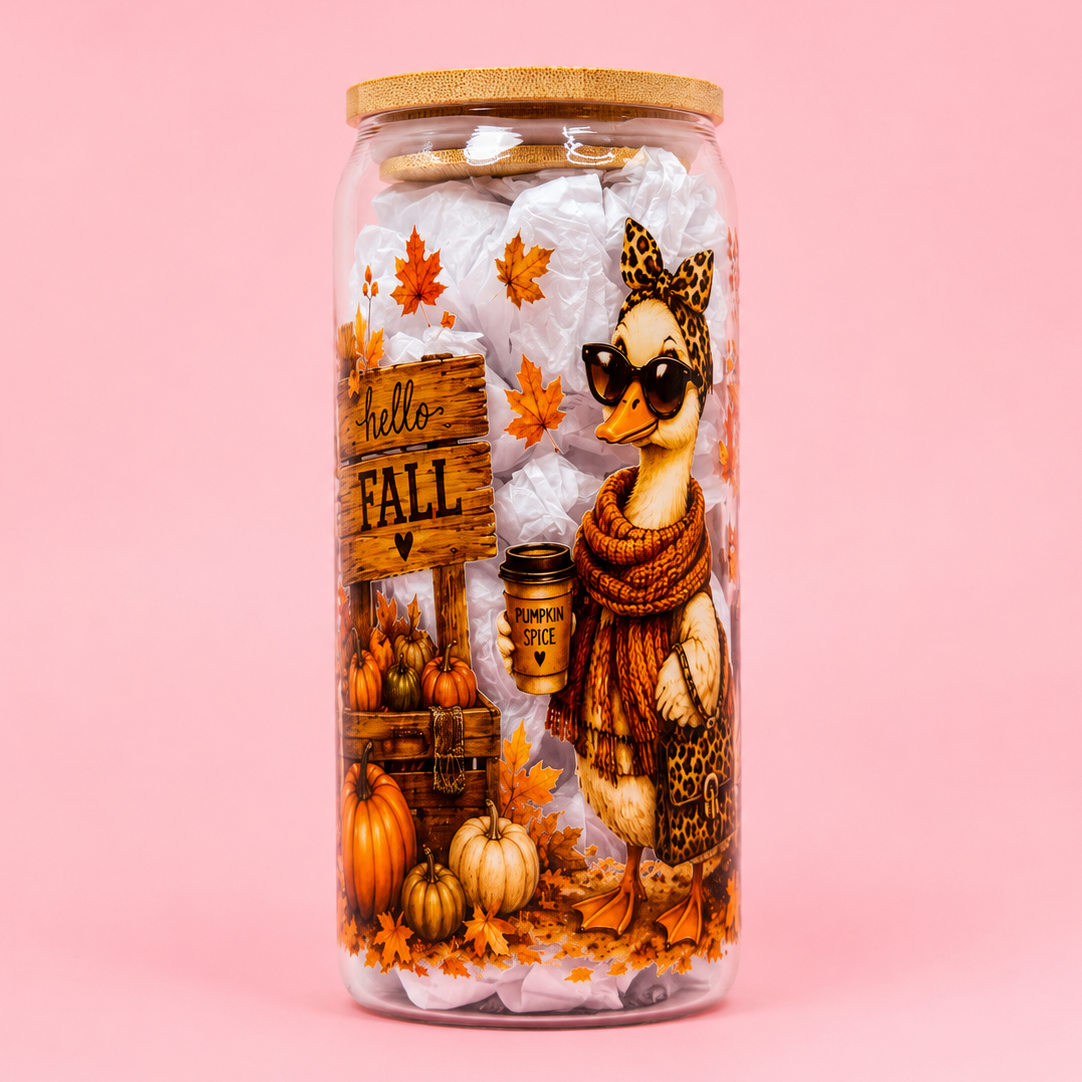 🧡Hello Fall Duck Glass Cup 20oz🦢✨