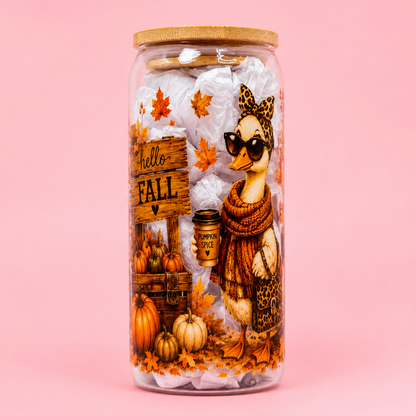 🧡Hello Fall Duck Glass Cup 20oz🦢✨