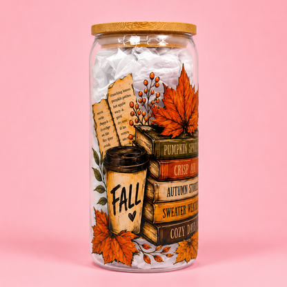 🍁Crisp Air & Cosy Chapters 📚 20oz Glass Cup✨