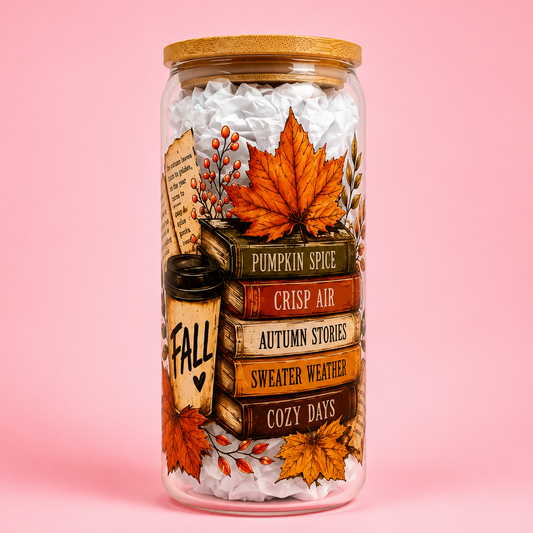 🍁Crisp Air & Cosy Chapters 📚 20oz Glass Cup✨