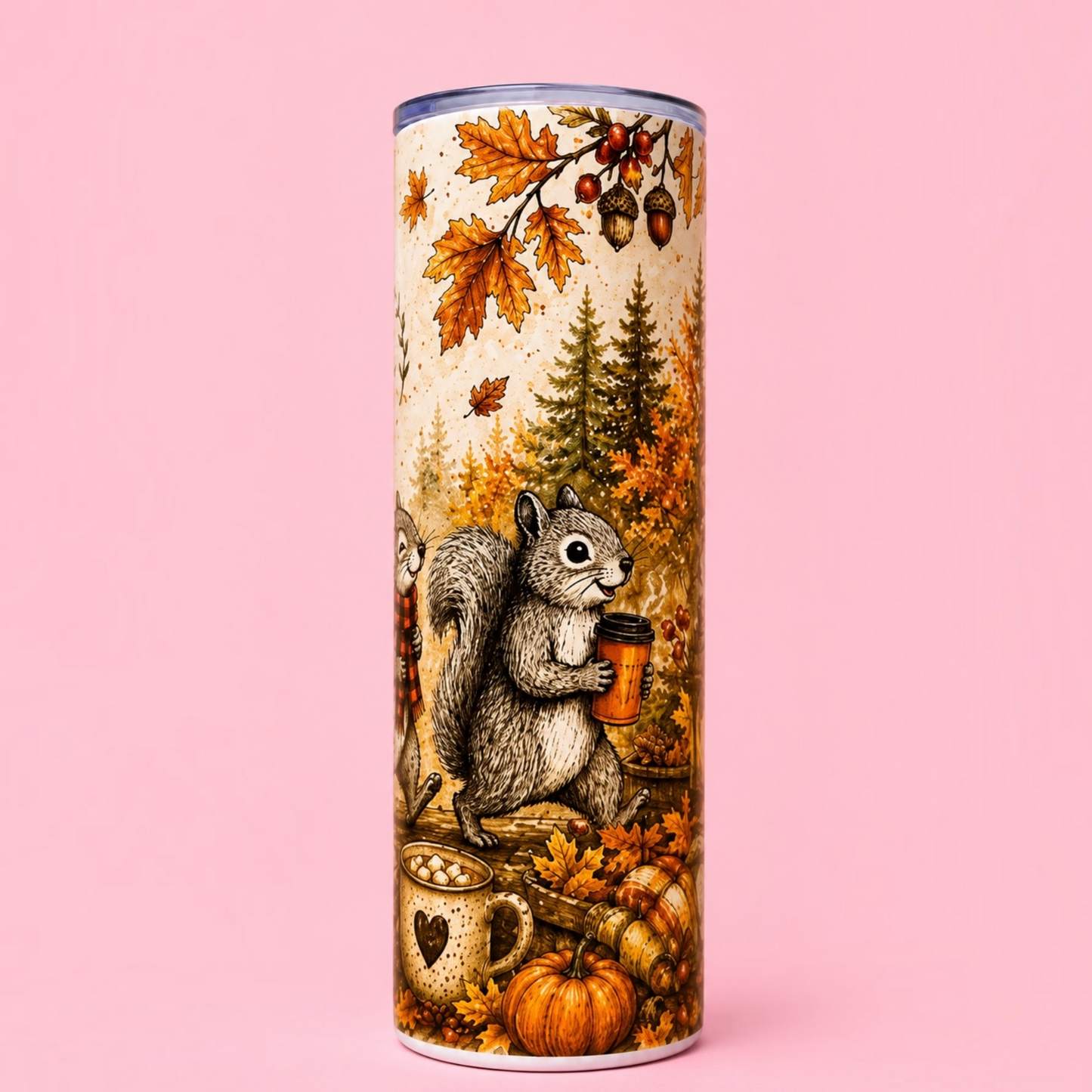 🍂🐿️ Crisp Mornings & Squirrel Adventures 🤎 20oz Stainless Steel Thermal Tumbler