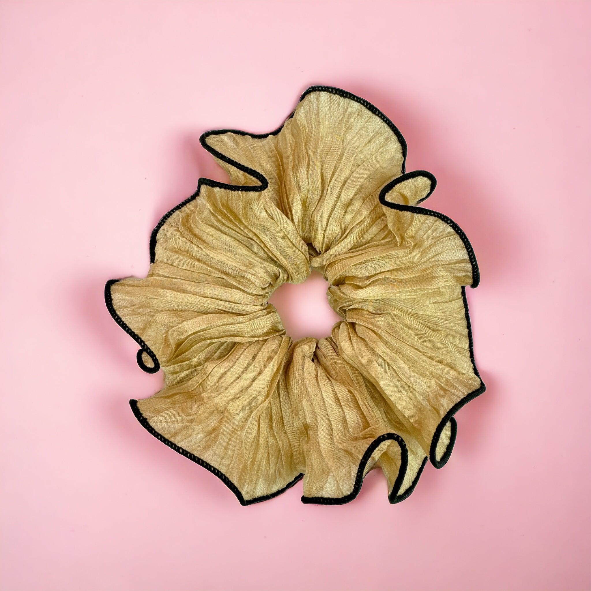 Gold Retro Wrinkle Chiffon Scrunchies