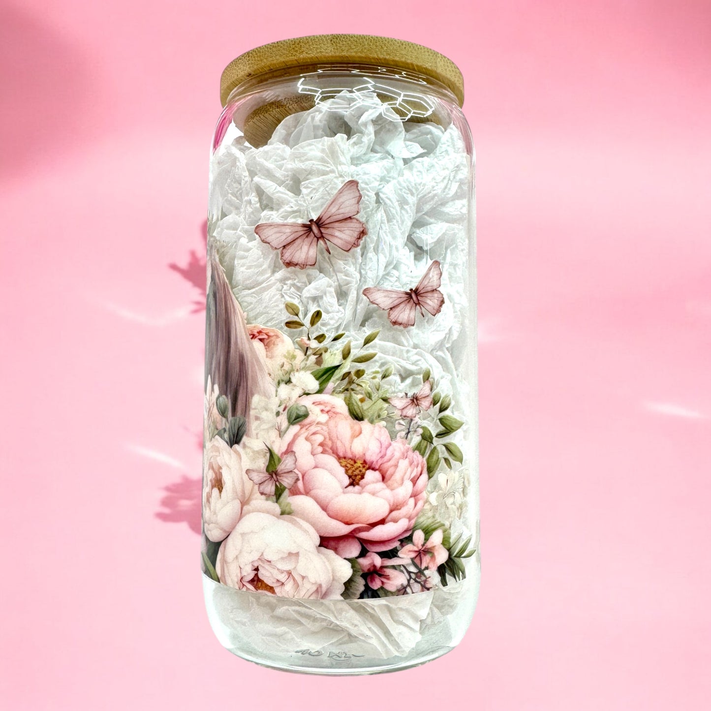 Blossom & Mane” 16oz Glass Cup with Bamboo Lid 🐴🌸🦋