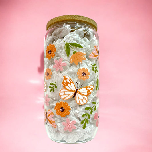Butterfly Garden Glass Cup 🌸🦋🌿