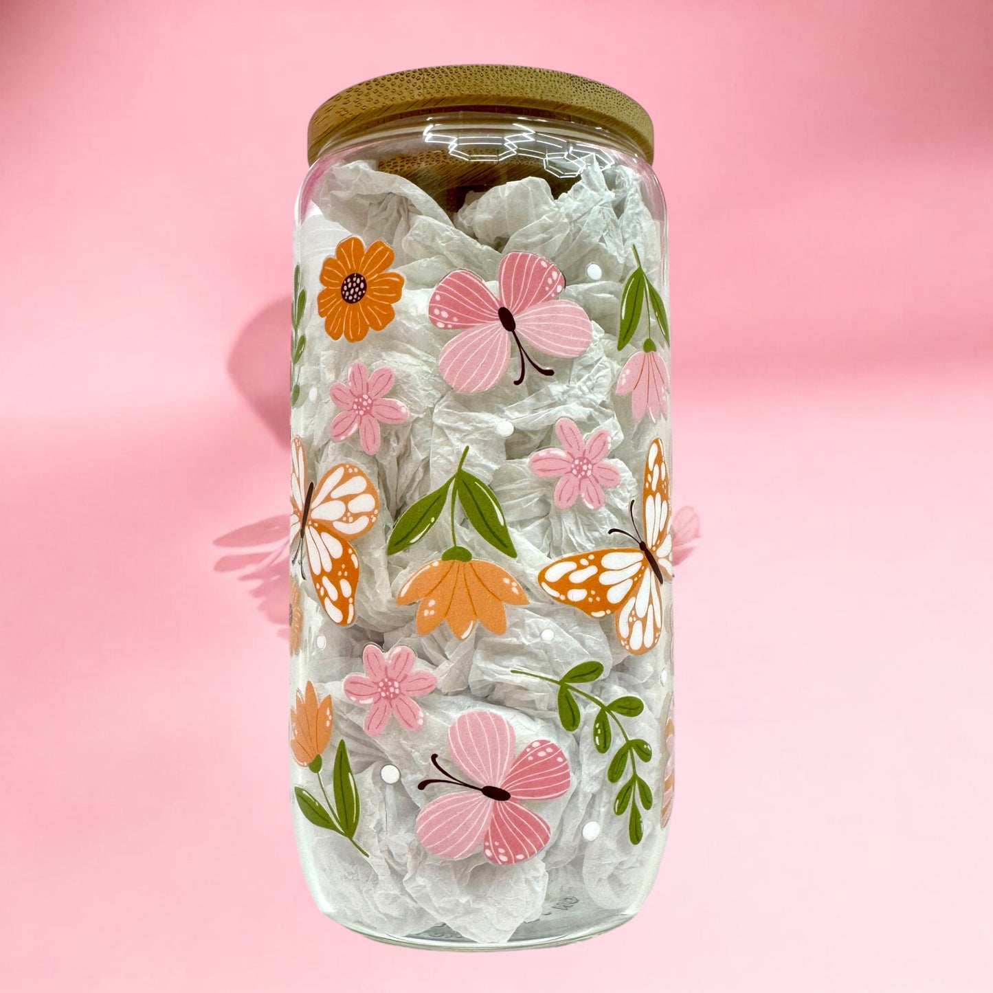 Butterfly Garden Glass Cup 🌸🦋🌿