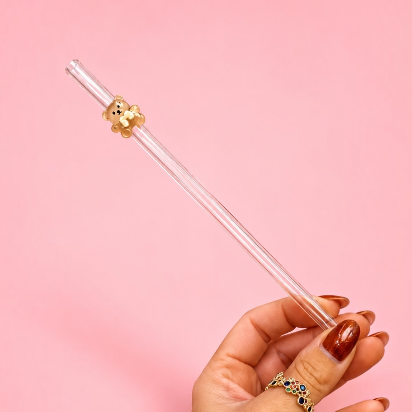 Cute Bear Glass Straw 🧸🤎
