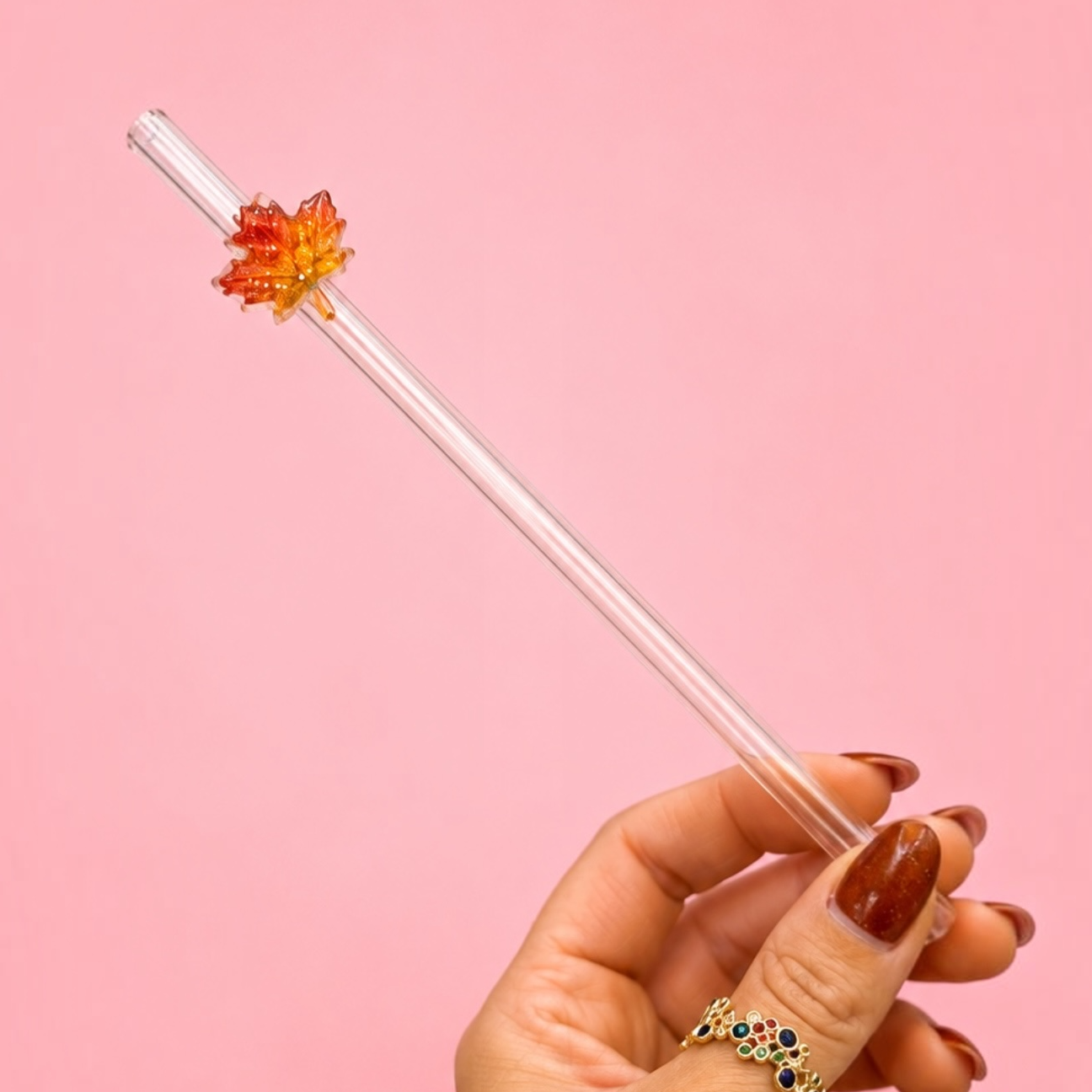 Autumn Leaf Glass Straw 🍁✨