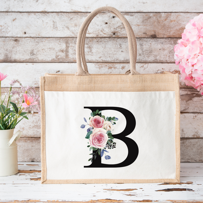 ✨Personalised Initial Jute Bag – Floral Monogram Design 👜🌸