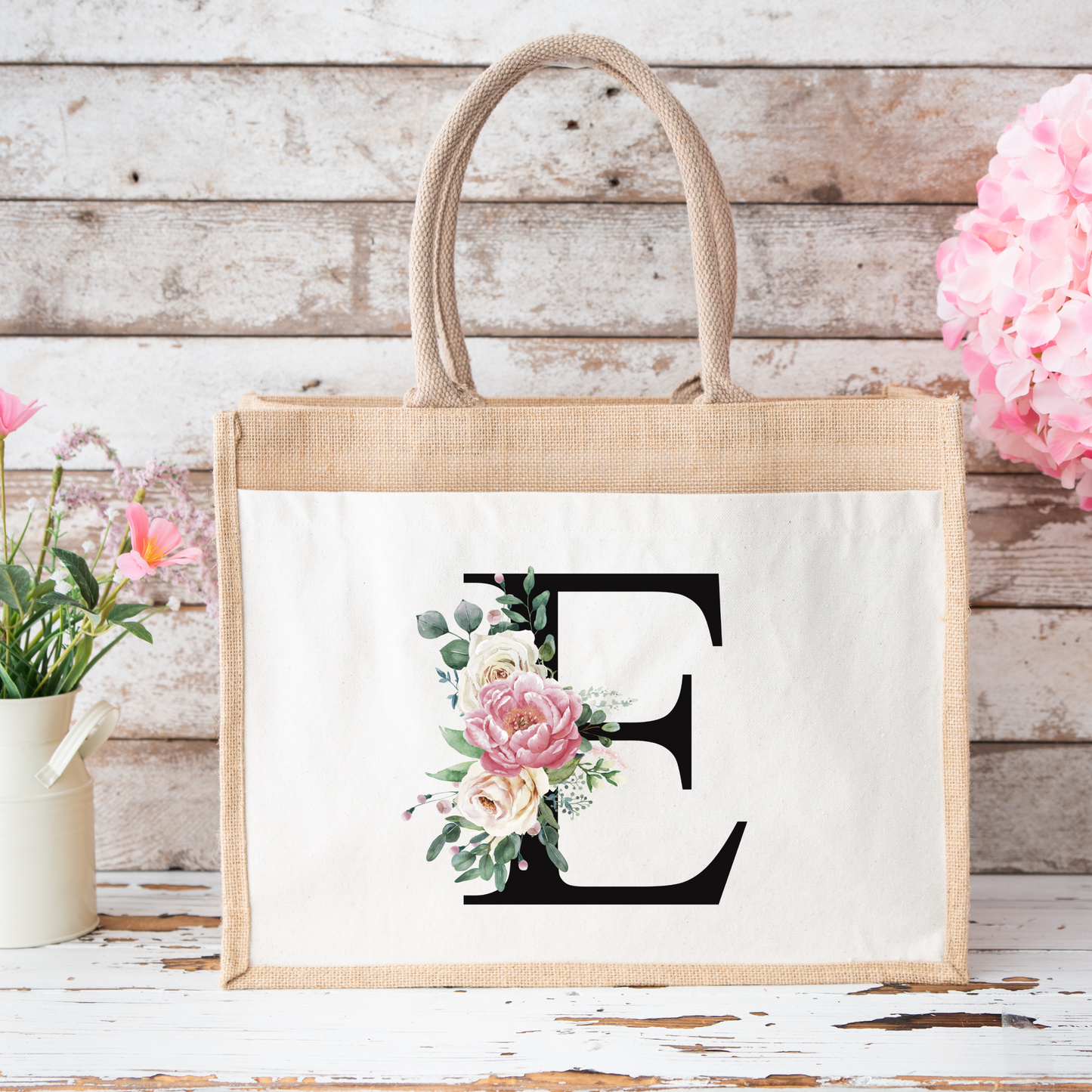 ✨Personalised Initial Jute Bag – Floral Monogram Design 👜🌸