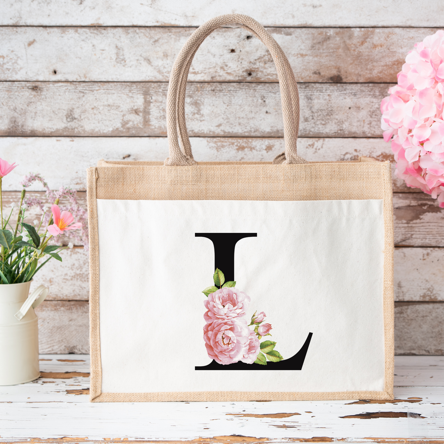 ✨Personalised Initial Jute Bag – Floral Monogram Design 👜🌸