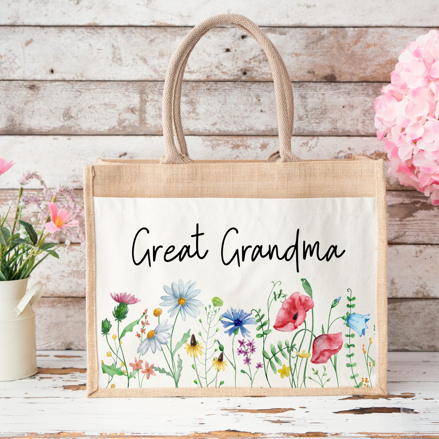🌷Personalised Wildflower Jute Tote Bag – Mum, Nanny, Gigi & More👜🌸