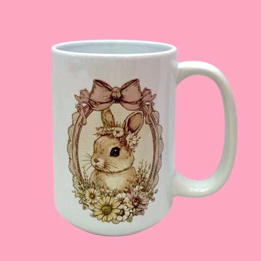 🐰🌸 Vintage Floral Bunny Mug 15oz