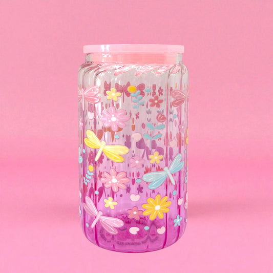 🌸✨ Dragonfly Meadow 16oz Glass Cup 🌼💜