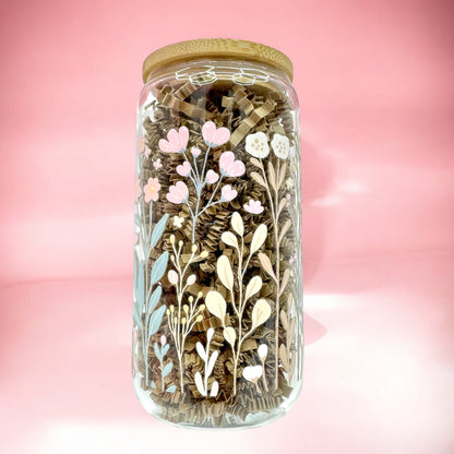 Floral Daydream Glass Cup – 16oz 🌸☁️🫧