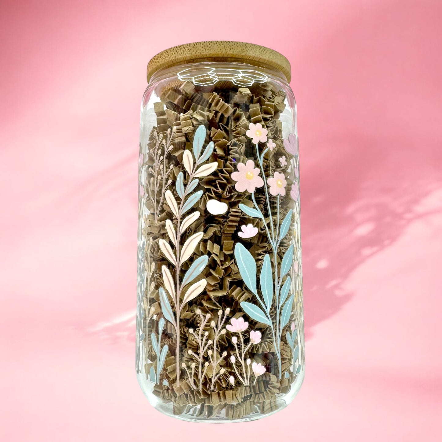 Floral Daydream Glass Cup – 16oz 🌸☁️🫧