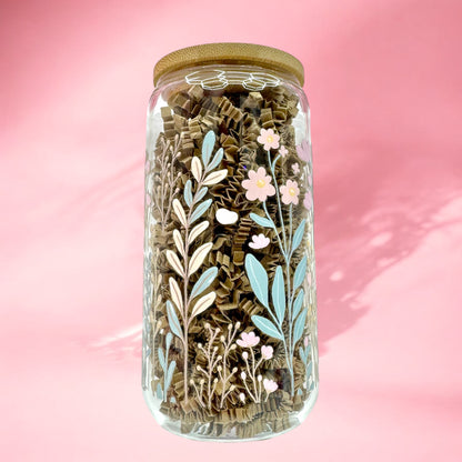 Floral Daydream Glass Cup – 16oz 🌸☁️🫧