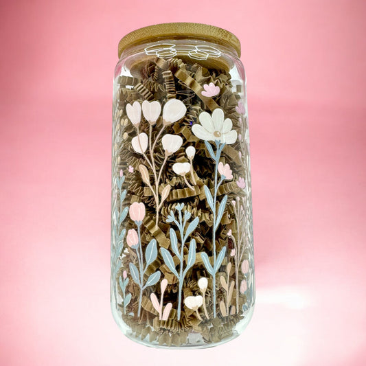 Floral Daydream Glass Cup – 16oz 🌸☁️🫧
