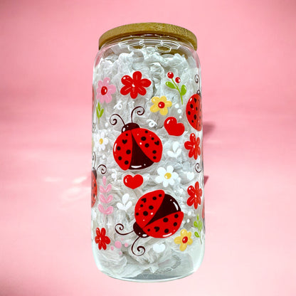 Ladybug Garden 16oz Glass Cup 🐞🌸❤️