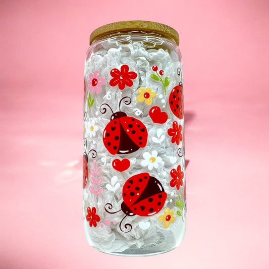 Ladybug Garden 16oz Glass Cup 🐞🌸❤️