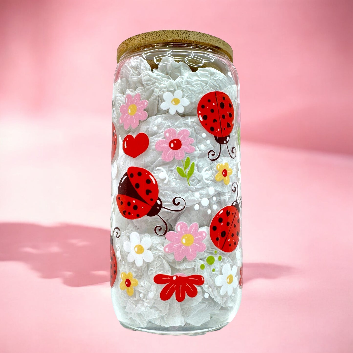 Ladybug Garden 16oz Glass Cup 🐞🌸❤️