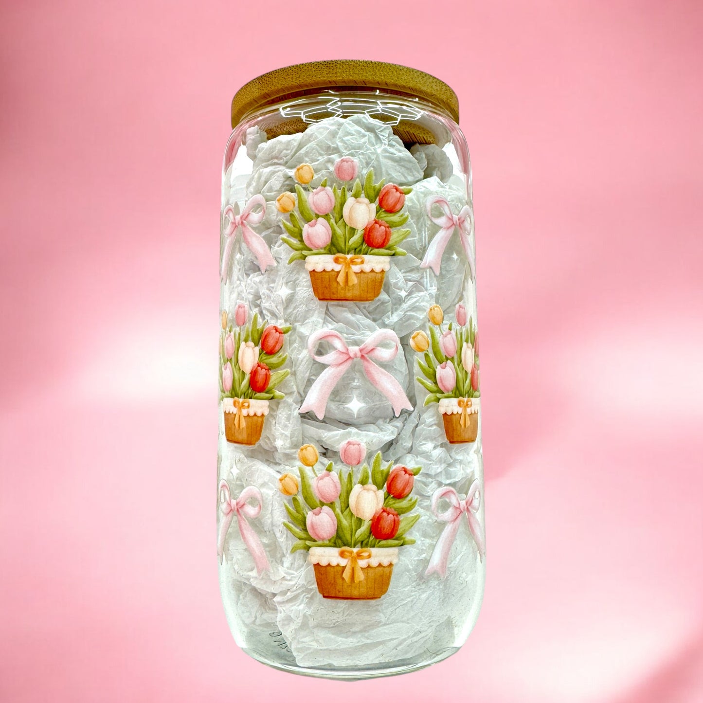 ✨Spring Bloom 16oz Glass Cup with Bamboo Lid 🌸🌷