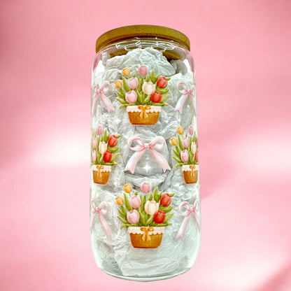 ✨Spring Bloom 16oz Glass Cup with Bamboo Lid 🌸🌷