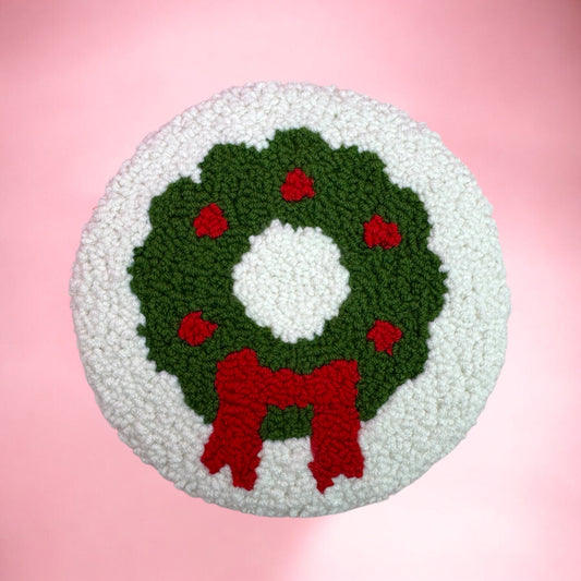 Festive Wreath Punch Needle Mug Rug ❄️🎄