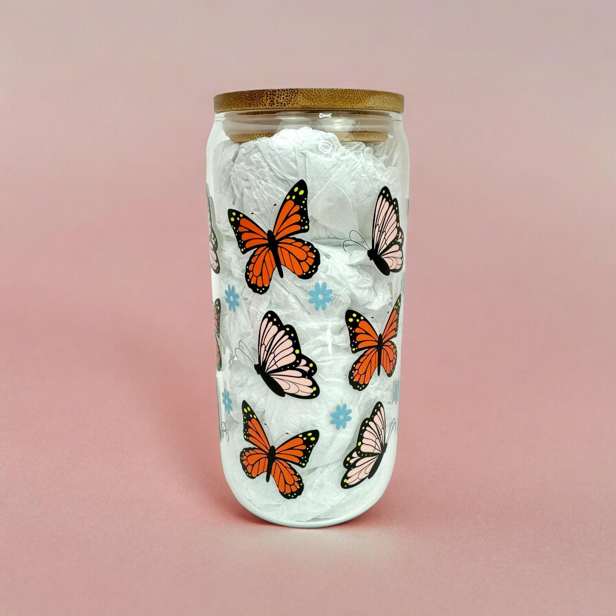 Monarch Butterflies 16oz (455ml) Iced Coffee Glass Cup