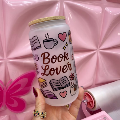 📚💗 Book Lover 16oz Frosted Glass Cup