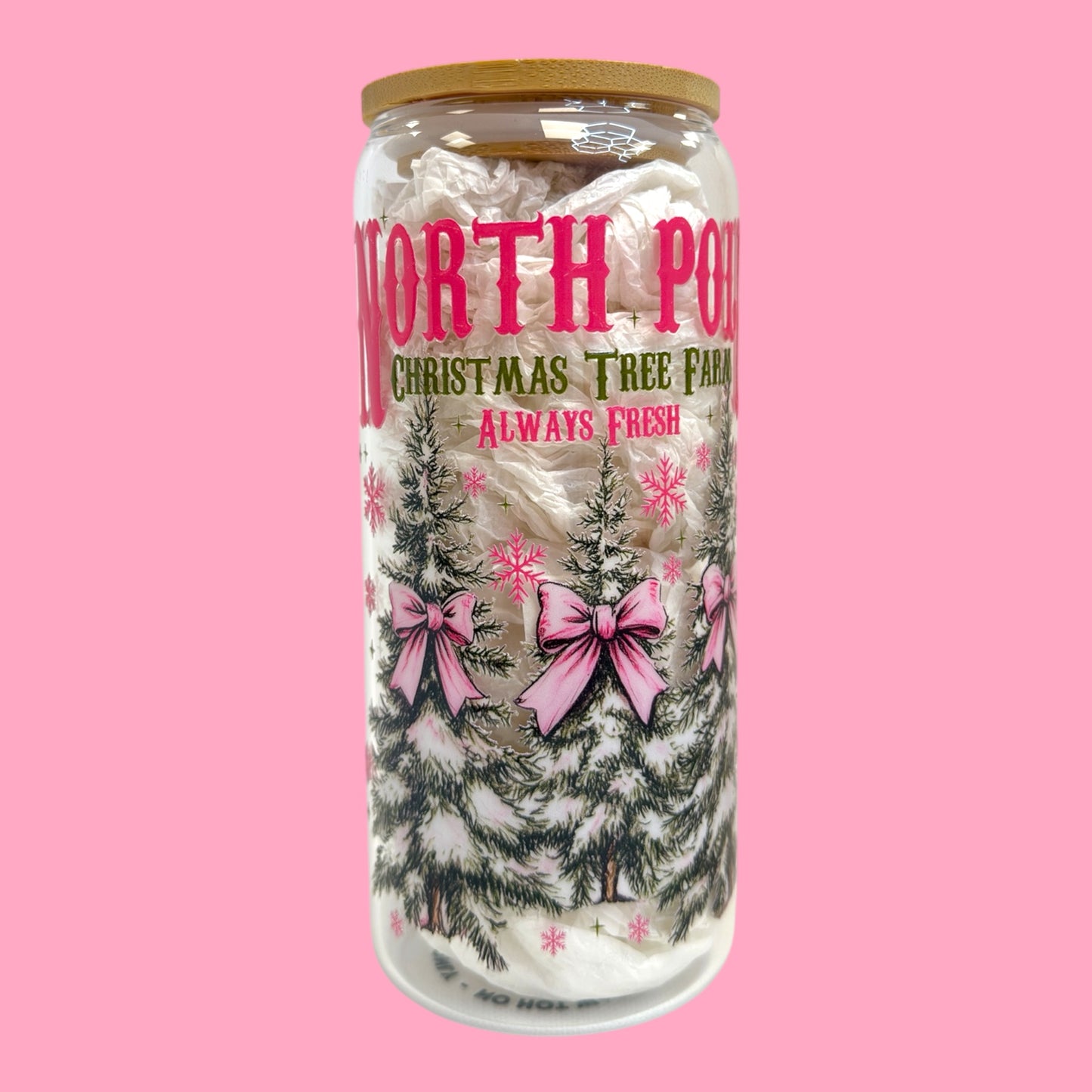 North Pole Christmas Tree Farm 20oz Glass Cup 🎄🎀
