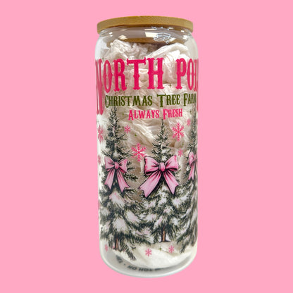 North Pole Christmas Tree Farm 20oz Glass Cup 🎄🎀