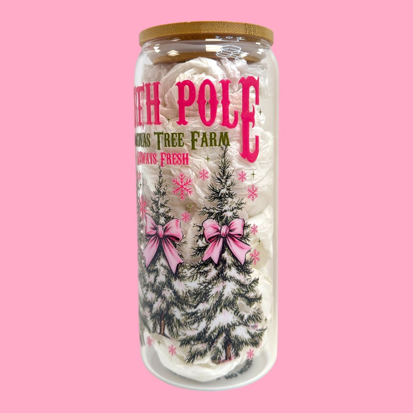 North Pole Christmas Tree Farm 20oz Glass Cup 🎄🎀