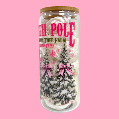 North Pole Christmas Tree Farm 20oz Glass Cup 🎄🎀