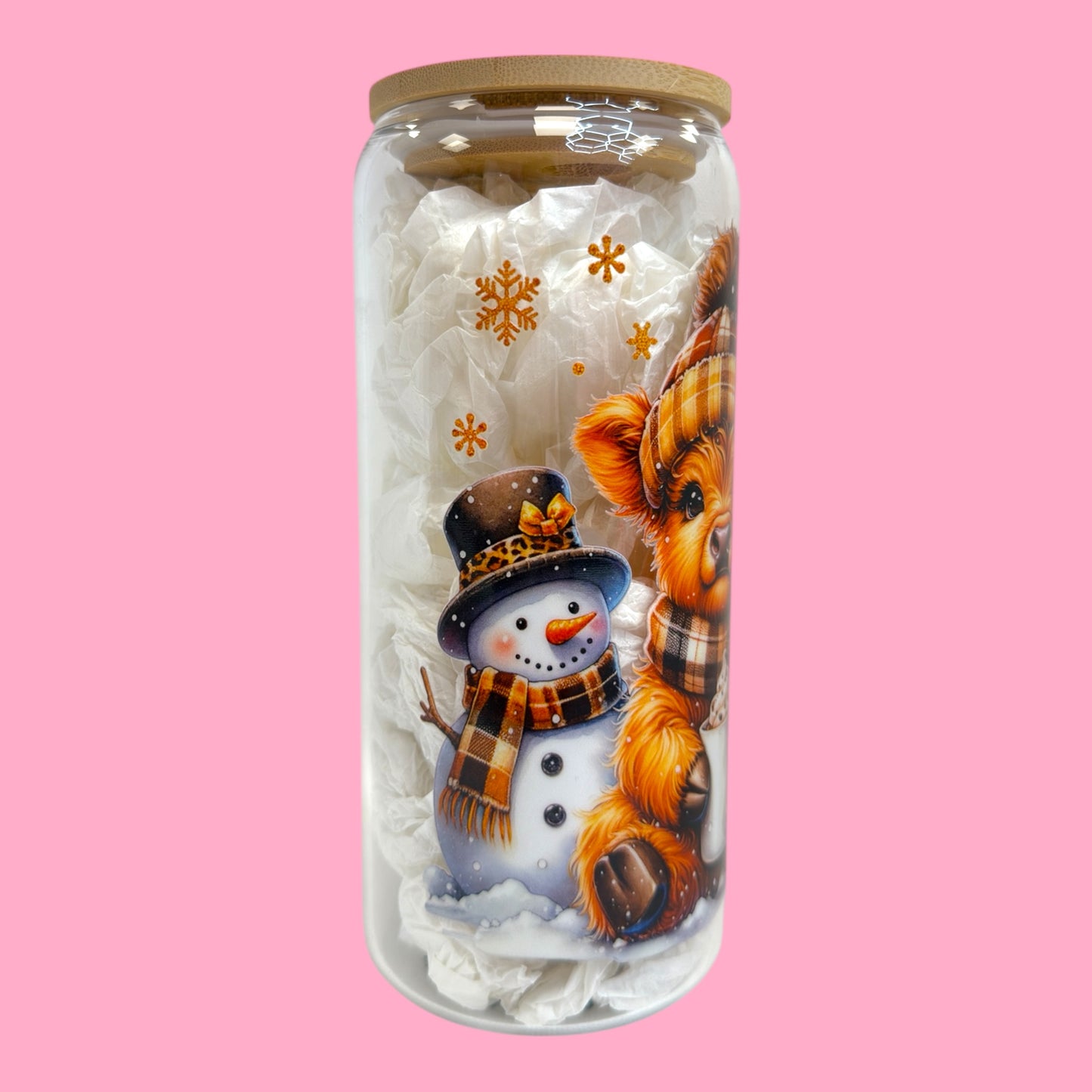 Cozy Winter Highland Cow 20oz Glass Cup ❄️🐮☕️