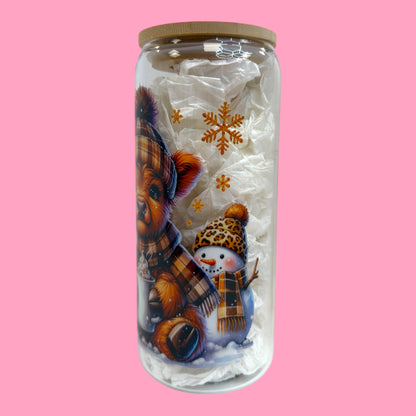 Cozy Winter Highland Cow 20oz Glass Cup ❄️🐮☕️