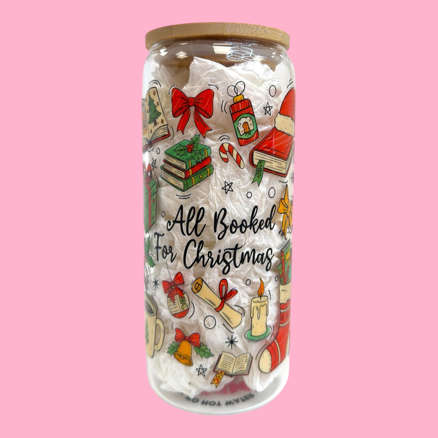 All Booked for Christmas 20oz Glass Cup 📚🎄☕️