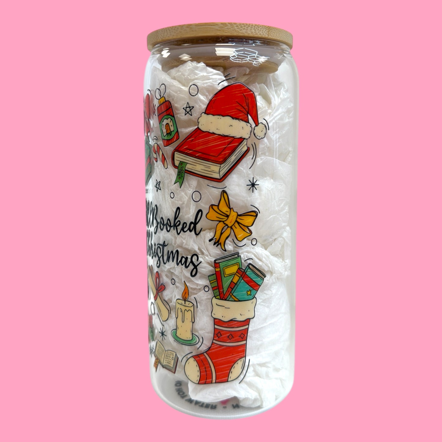 All Booked for Christmas 20oz Glass Cup 📚🎄☕️