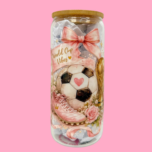 🎀 Pink World Cup Vibes 20oz Glass Cup ⚽🏆✨