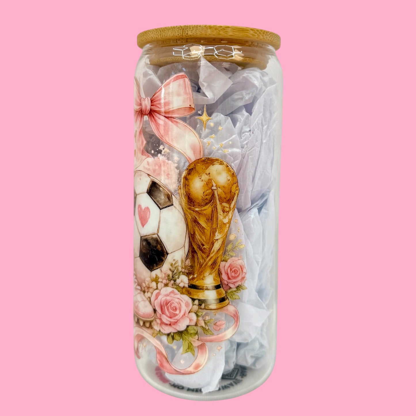 🎀 Pink World Cup Vibes 20oz Glass Cup ⚽🏆✨