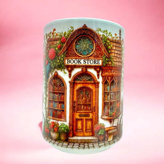 Bookstore Dreams 15oz Mug 📚☕ | Cozy Cottagecore Vibes 🌸🚲