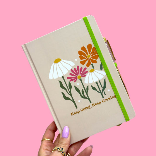 🌸 Keep Going, Keep Growing A5 Floral Notebook & Crystal Pen Set ✨