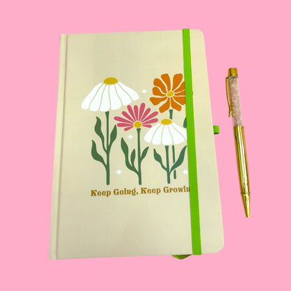 🌸 Keep Going, Keep Growing A5 Floral Notebook & Crystal Pen Set ✨