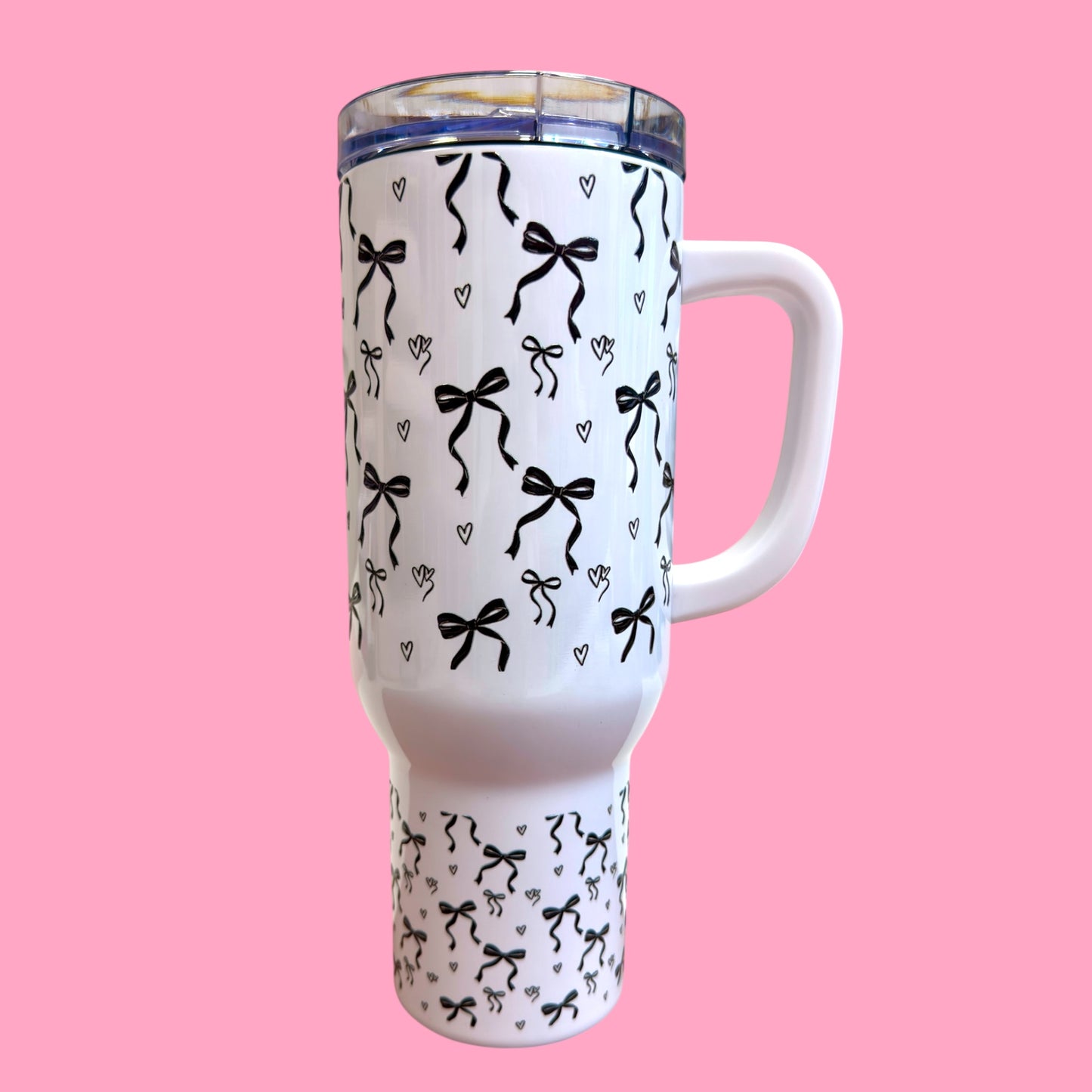 🎀 Cute Bow 40oz Tumbler with Handle – Insulated Travel Cup