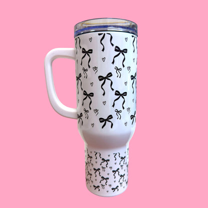 🎀 Cute Bow 40oz Tumbler with Handle – Insulated Travel Cup