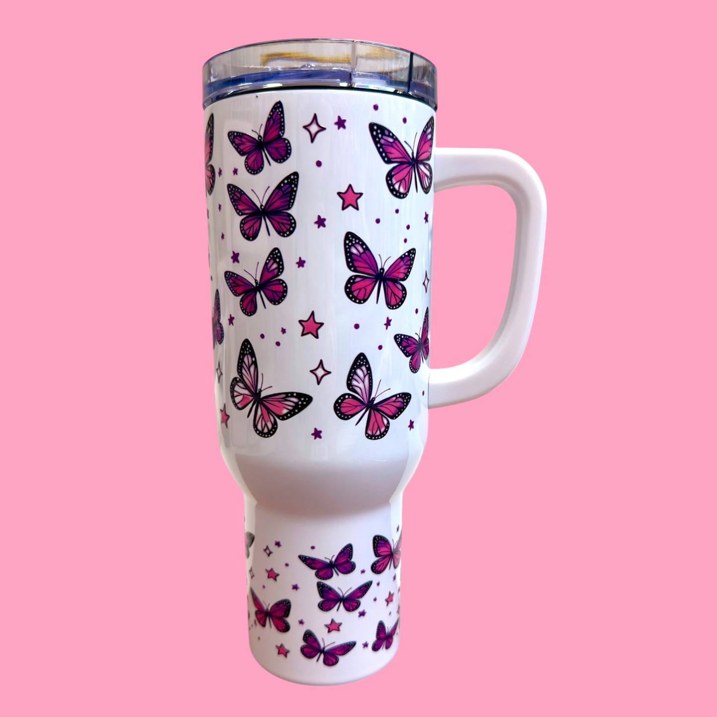 🦋 Pink Butterfly 40oz Travel Tumbler – Insulated Cup✨