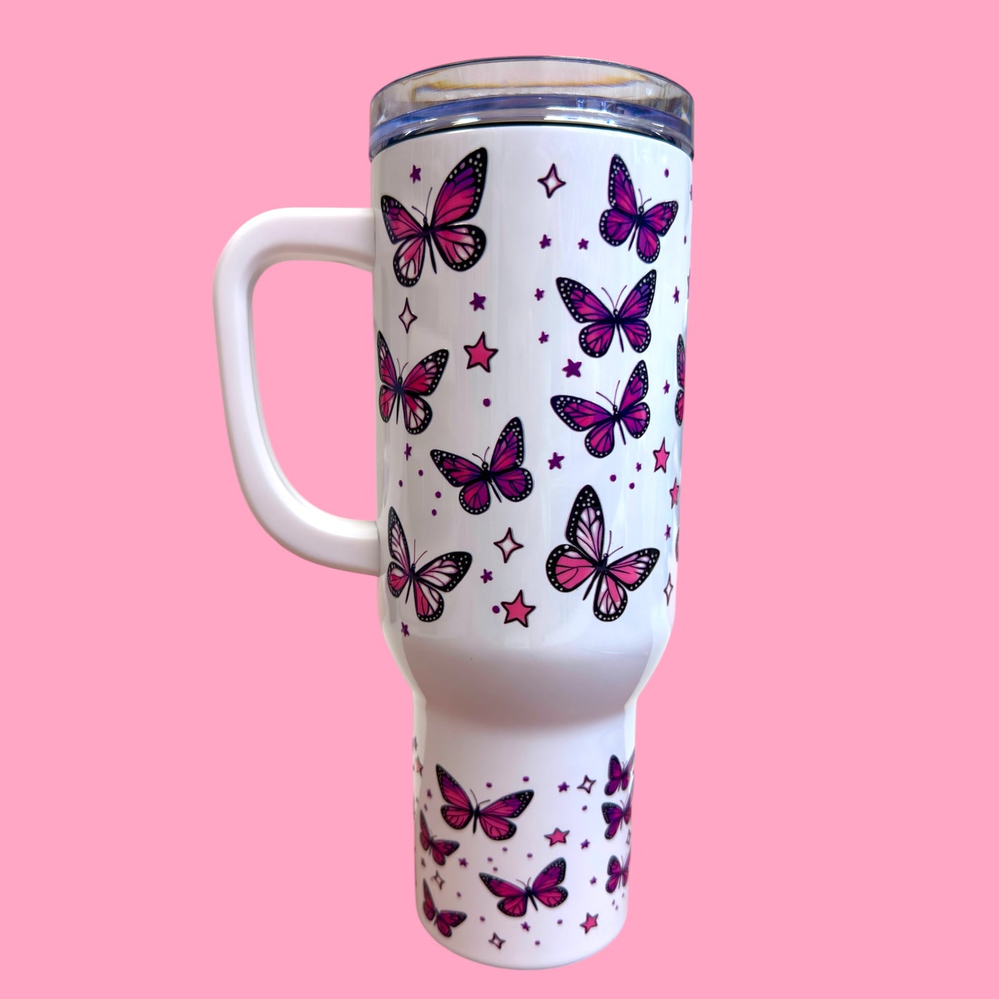 🦋 Pink Butterfly 40oz Travel Tumbler – Insulated Cup✨