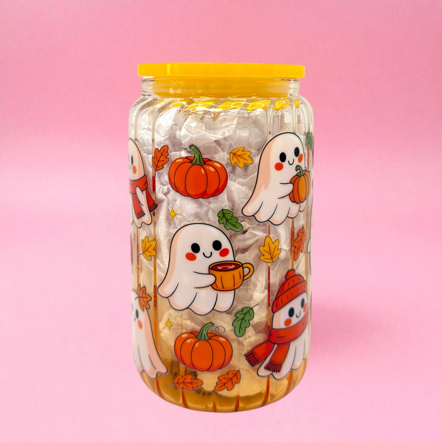 🎃👻 Cozy Ghosts 16oz Glass Cup 🍂☕