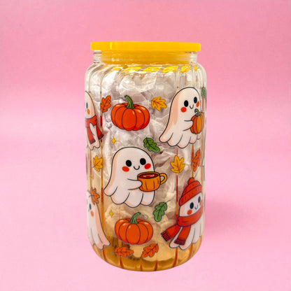 🎃👻 Cozy Ghosts 16oz Glass Cup 🍂☕