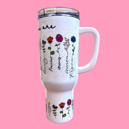 🌸 You Are Unique 40oz Floral Tumbler – Inspirational Travel Mug✨